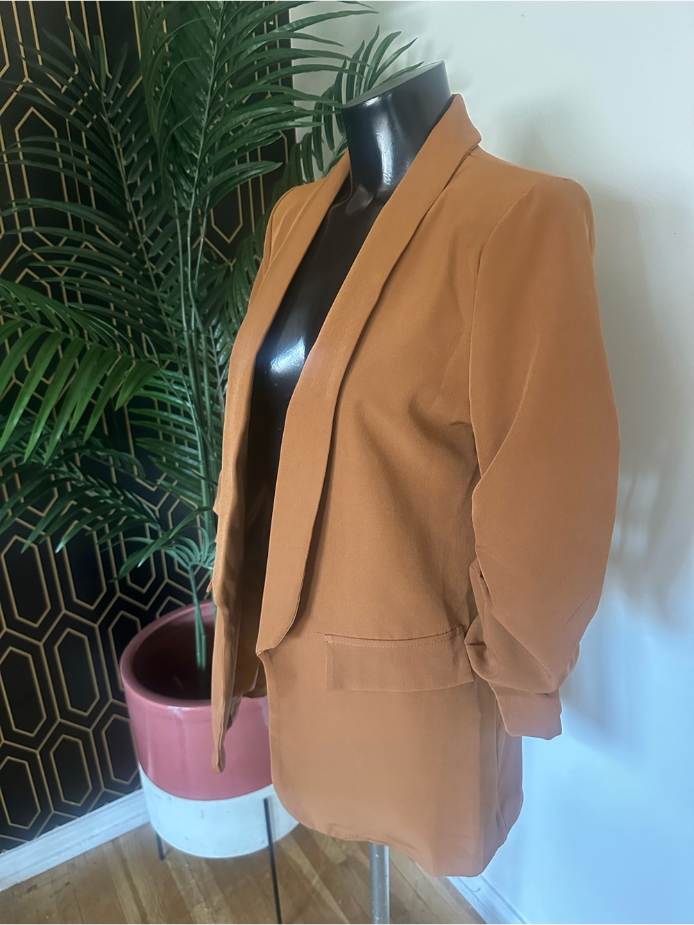 Women's Open-Front Rust Blazer Jacket - Picture 2 of 5